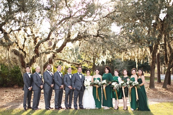 Wedding Party Wearing for Emerald Green, Grey and Gold Wedding Color Combos 2023