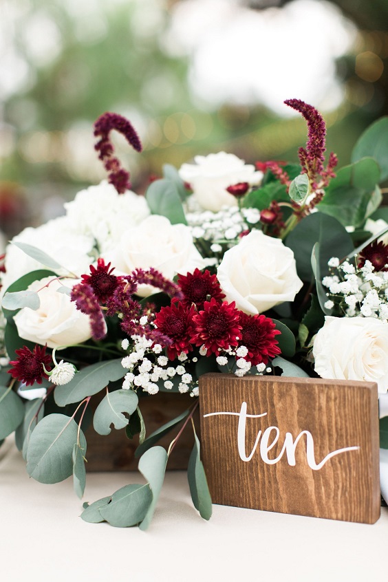 Burgundy Centerpieces for Emerald Green, Burgundy and Navy Blue Wedding Color Combos 2023