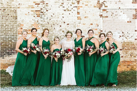 Emerald Green, Burgundy and Navy Blue Wedding Color Combos 2023, Emerald Green Bridesmaid Dresses, Burgundy Bouquets