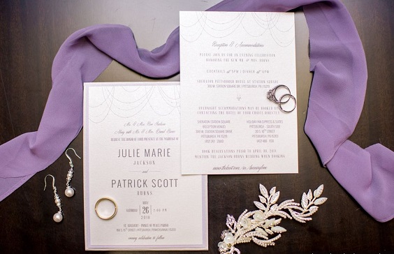 wedding invitations with lilac sash decoration for purple wedding colors 2023 lavender and royal blue