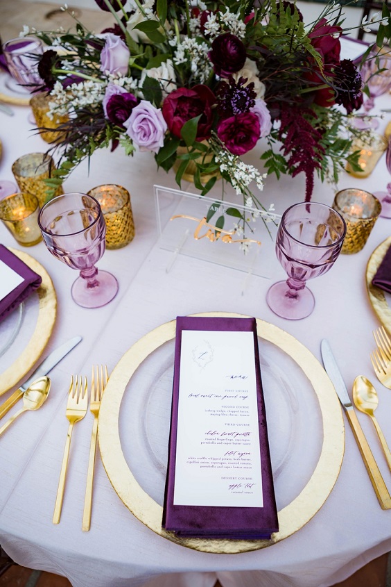 purple napkin gold tableware lavender tablecloth for purple wedding colors 2023 purple and gold