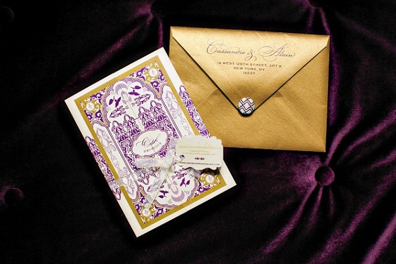 wedding invitations with gold and purple covers for purple wedding colors 2023 purple and gold