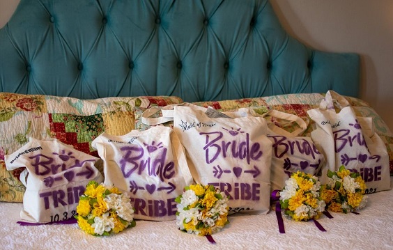 canvas bags with purple letters for purple wedding colors 2023 purple and yellow
