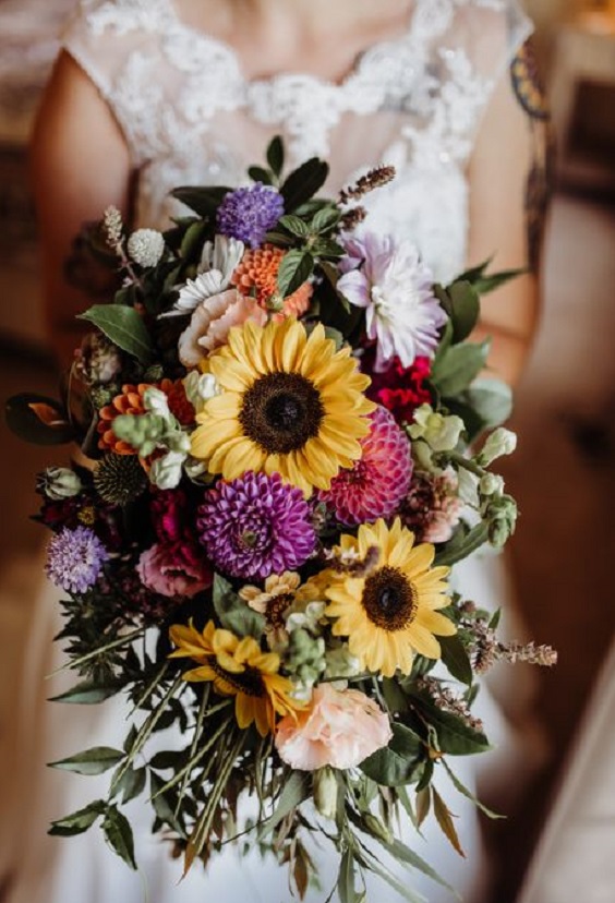 purple yellow white and greenery bridal bouquets for purple wedding colors 2023 purple and yellow