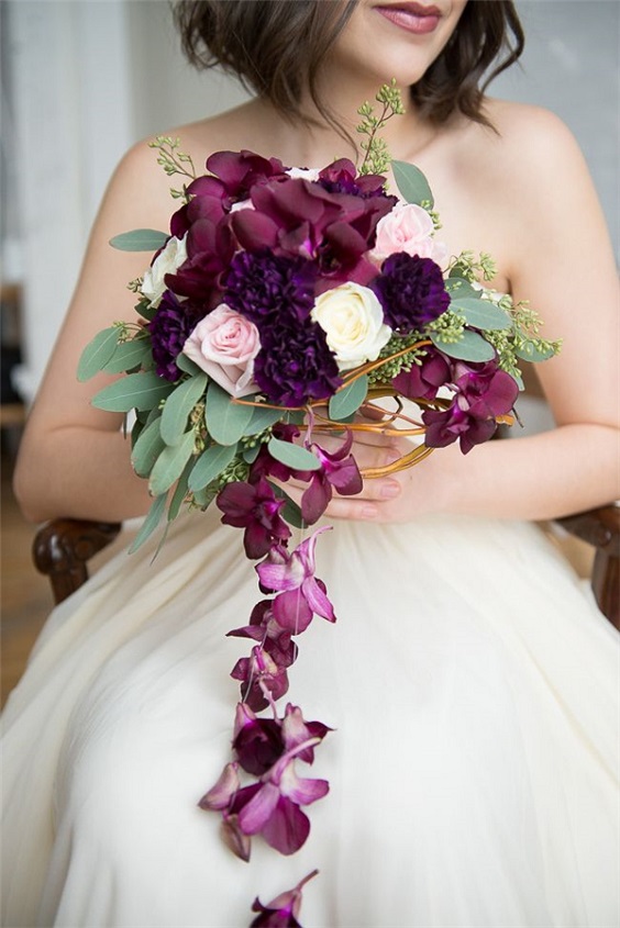 dark purple and white flowers bridal bouquets for purple wedding colors 2023 dark purple