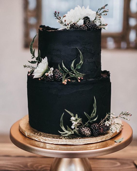 black wedding cake for winter wedding colors 2023 black white and green