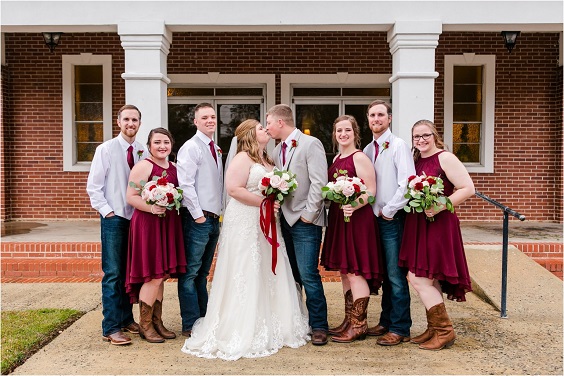 Wedding party wearing for Burgundy, Blush and Light Grey September Wedding Color Palettes 2023