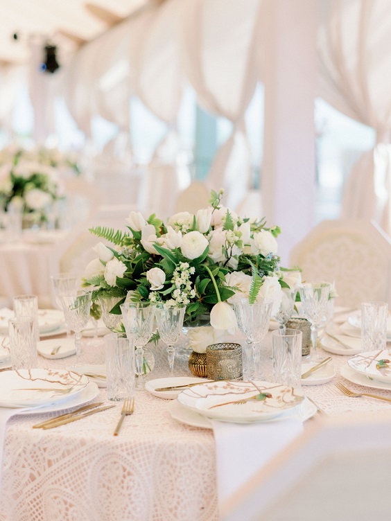 White table decorations for Champagne, Black and White September Wedding Color Palettes 2023
