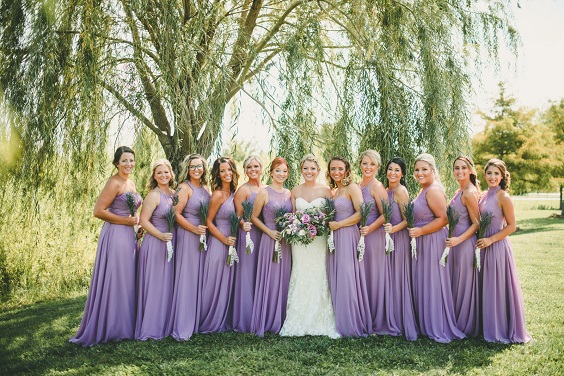 Lavender and Grey September Wedding Color Palettes 2023, Lavender Bridesmaid Dresses, Grey Groom Suit