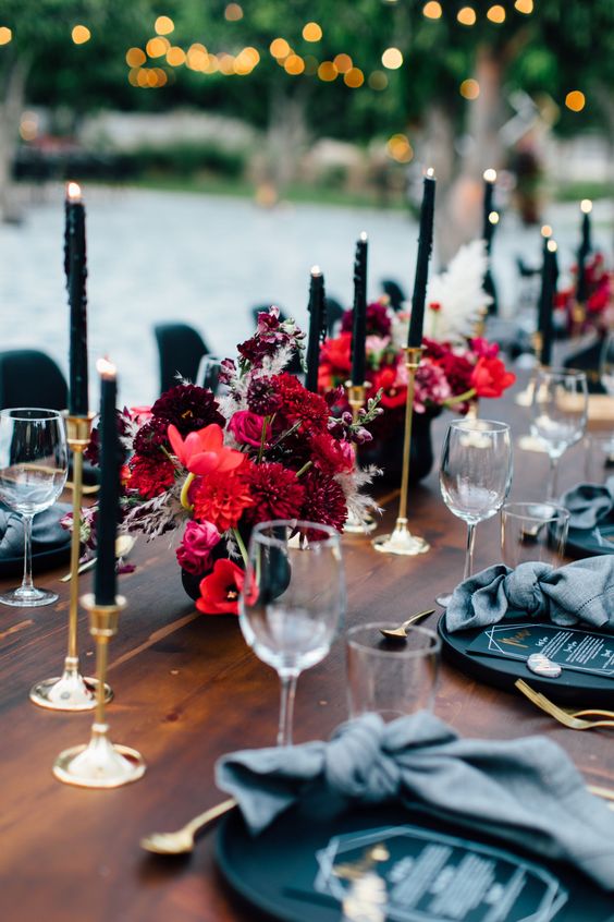 red flower and black candles wedding centerpieces for red wedding colors 2023 red and black
