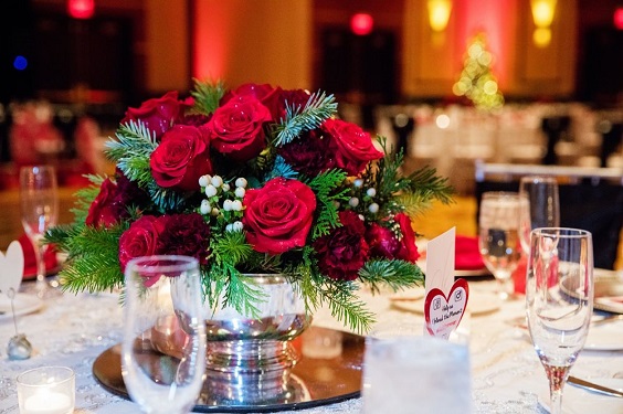 red flower and green pine wedding centerpieces for red wedding colors 2023 red and green
