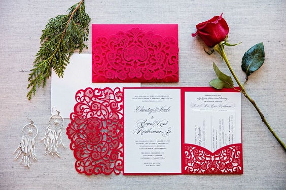 wedding invitations with red laser cover for red wedding colors 2023 red and green