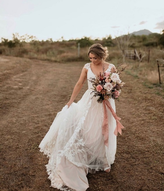 dusty rose white flower and sage greenery bridal bouquet for august wedding colors 2023 dusty rose and sage