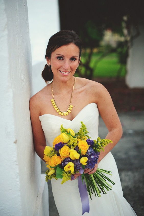 bride in yellow necklace lavender and yellow wedding bouquets for august wedding colors 2023 lavender and yellow