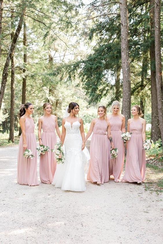 light pink bridesmaid dresses white bridal gown for august wedding colors 2023 shades of pink and grey