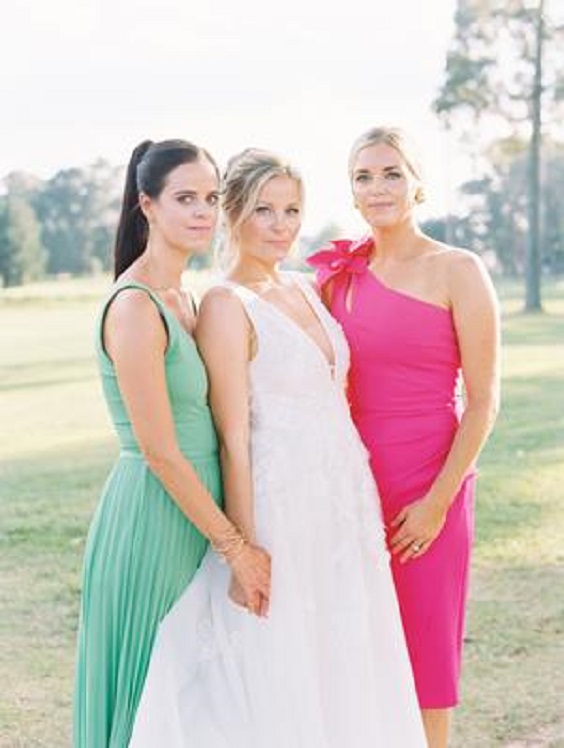 sage green bridesmaid dresses fuschia bridesmaid dresses and white bridal gown for august wedding colors 2023 rich colors