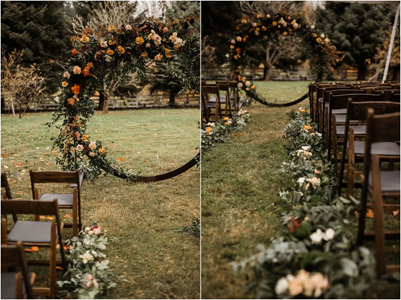 Wedding Arch Decorations for Rust, Navy Blue and Orange October Wedding Color Combos 2023