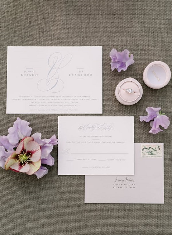 Wedding invitations for Light Purple and Light Grey October Wedding Color Combos 2023