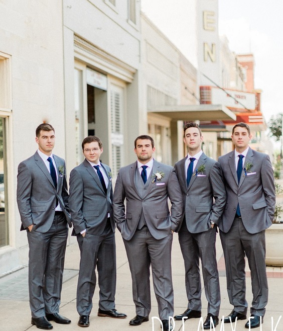 Groom Groomsmen Suit for Navy Blue, Yellow and Grey October Wedding Color Combos 2023