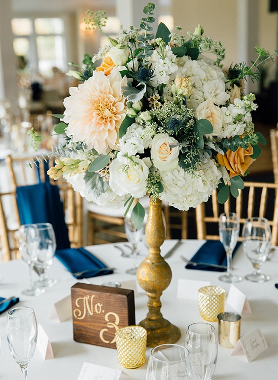 Wedding Table Decorations for Navy Blue, Yellow and Grey October Wedding Color Combos 2023
