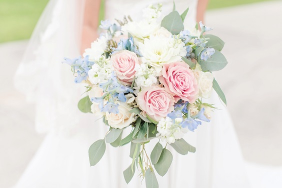 dusty blue light pink greenery bridal bouquets for blue wedding colors 2023 dusty blue and light pink