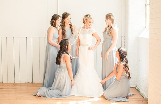 slate blue bridesmaid dresses white bridal gown for blue wedding colors 2023 slate blue green and white