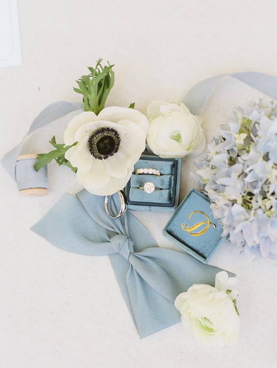 wedding ring in slate blue box white flower decorations for blue wedding colors 2023 slate blue green and white