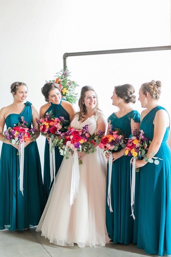 teal blue bridesmaid dresses white bridal gown for blue wedding colors 2023 teal blue burgundy and orange