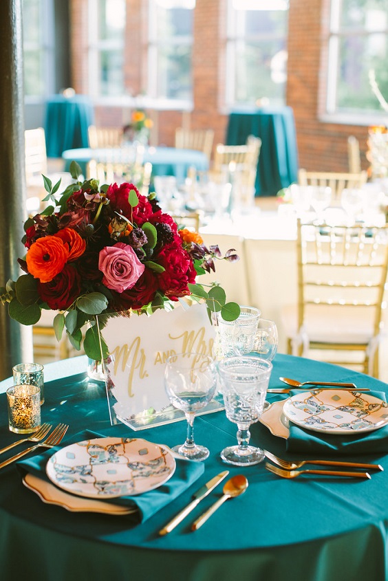 teal blue wedding tablecloth burgundy and red flower centerpieces for blue wedding colors 2023 teal blue burgundy and orange