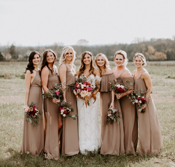 Taupe, Dusty Rose and Hot Pink Rustic Wedding Color Palettes 2023, Taupe  Bridesmaid Dresses, Dusty Rose and Hot Pink Bouquets - ColorsBridesmaid