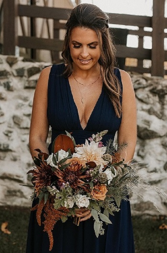 Navy Blue Bridesmaid Dresses for Navy Blue, White and Withered Yellow Rustic Wedding Color Palettes 2023