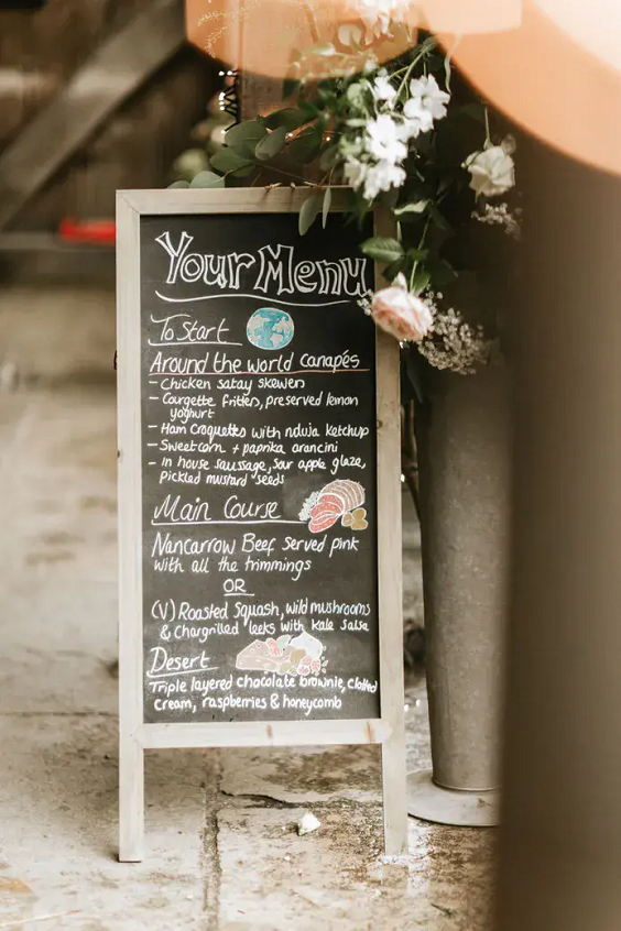 Menu Chart for Blush, White and Light Grey Rustic Wedding Color Palettes 2023