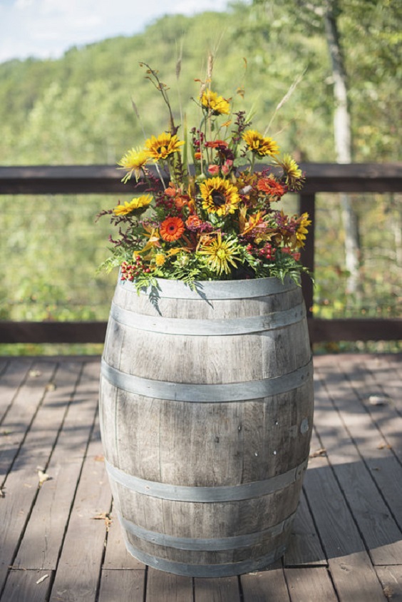Barrel Decorations for Maroon, Yellow and Burnt Orange Rustic Wedding Color Palettes 2023
