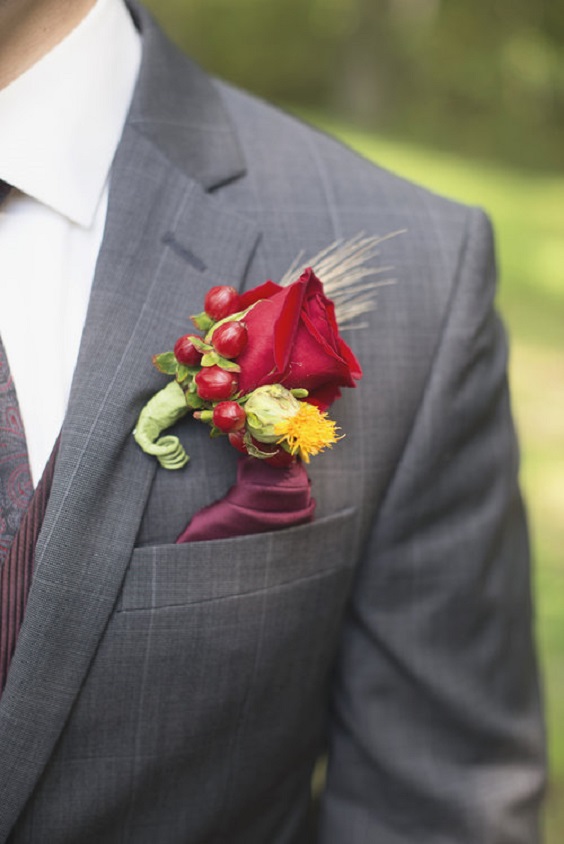 Groom Suit for Maroon, Yellow and Burnt Orange Rustic Wedding Color Palettes 2023