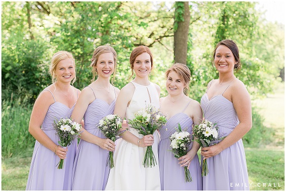 Lilac and Grey June Wedding Color Palettes 2023, Lilac Bridesmaid Dresses, Grey Groom Suit