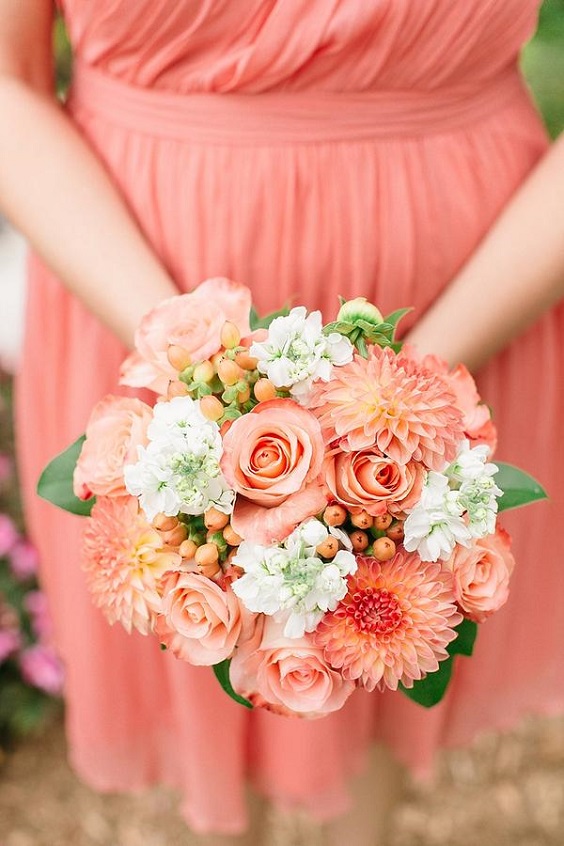 Coral Wedding Bouquets for Coral and White June Wedding Color Palettes 2023