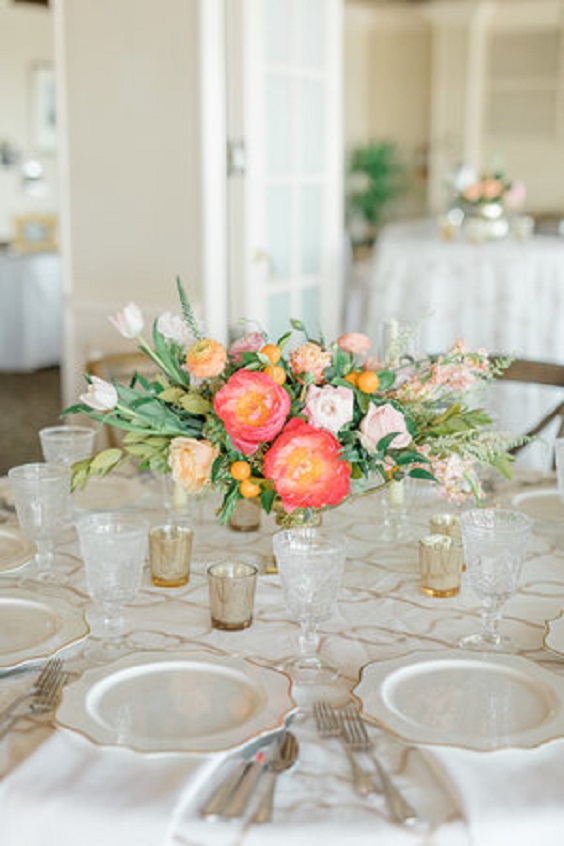 Wedding Table Centerpieces for Coral and White June Wedding Color Palettes 2023