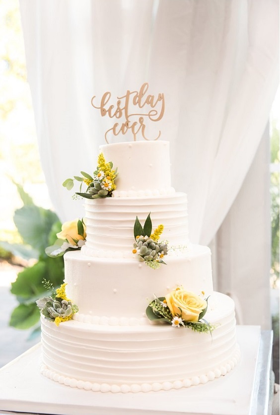 Wedding Cakes for  Yellow, White and Greenery June Wedding Color Palettes 2023