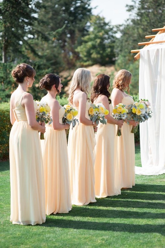 Yellow Bridesmaid Dresses for  Yellow, White and Greenery June Wedding Color Palettes 2023