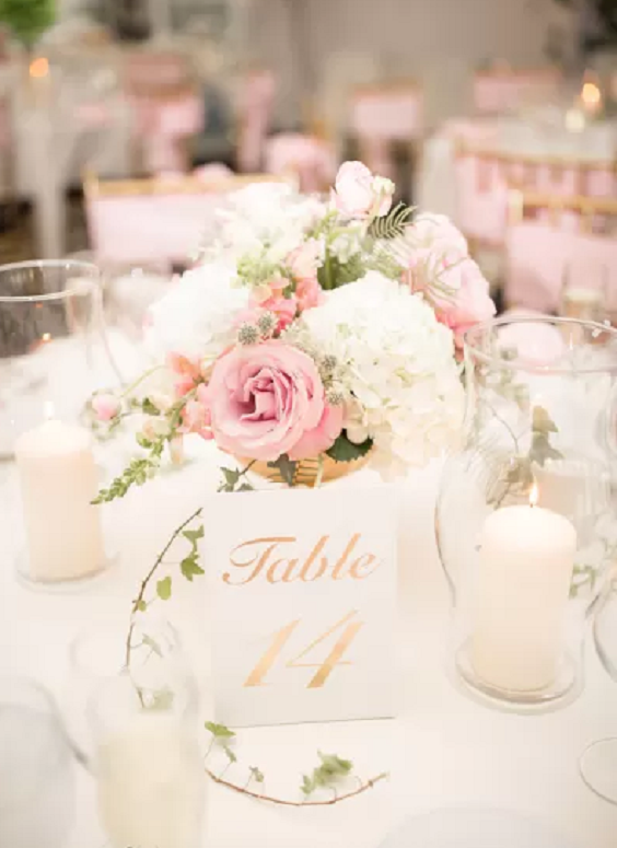 Wedding Table Decorations for Blush, White and Navy Blue June Wedding Color Palettes 2023