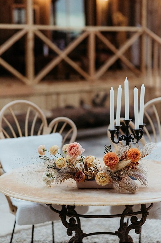 orange brown and white flower decorations of sweetheart table for november wedding colors 2023 champagne navy and brown