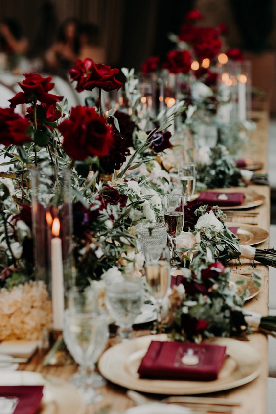 maroon flower and greenery wedding centerpiece maroon wedding napkins for november wedding colors 2023 maroon and green