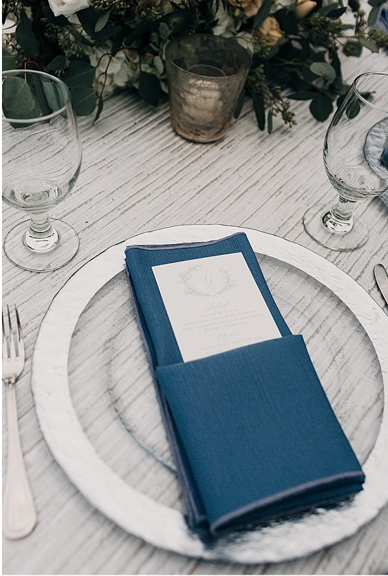 dusty blue wedding napkin  for november wedding colors 2023 shades of blue
