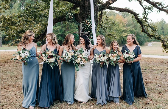 navy blue bridesmaid dresses dusty blue bridesmaid dresses white bridal gown for november wedding colors 2023 shades of blue