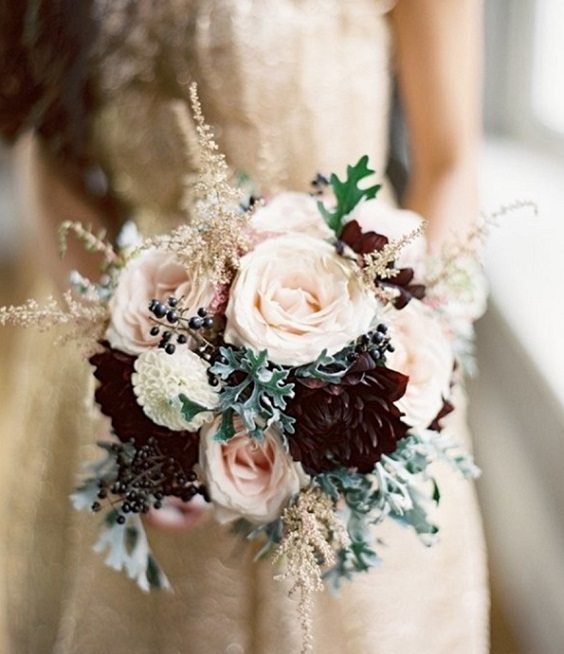 plum and light pink wedding bouquets for november wedding colors 2023 plum and beige
