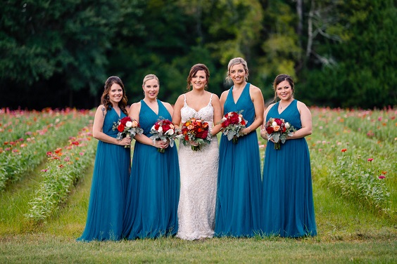 teal bridesmaid dresses white bridal gown for november wedding colors 2023 teal red and orange