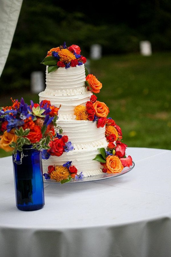 Wedding Cake Decorations for Royal Blue and Orange Wedding Color Palettes 2023