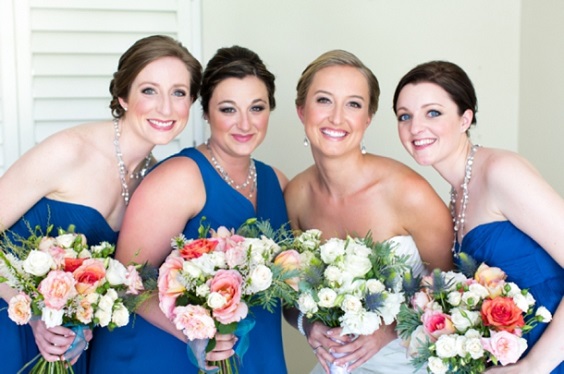 Royal Blue and Peach Wedding Color Palettes 2023, Royal Blue Bridesmaid Dresses, Peach Bouquets