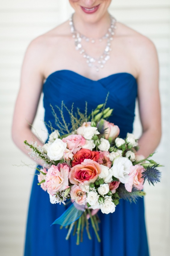 Royal Blue and Peach Wedding Color Palettes 2023, Royal Blue Bridesmaid Dresses, Peach Bouquets