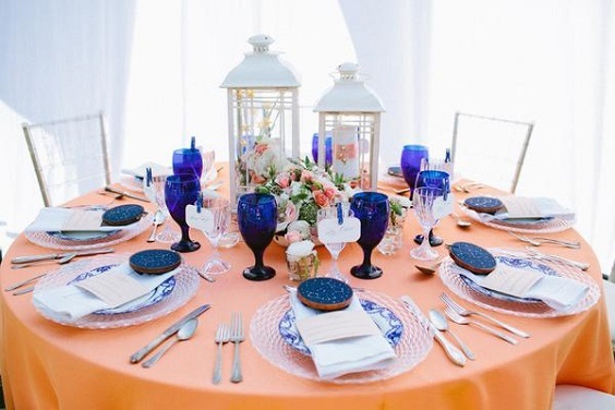 Wedding Table Decorations Peach Table Cloth for Royal Blue and Peach Wedding Color Palettes 2023
